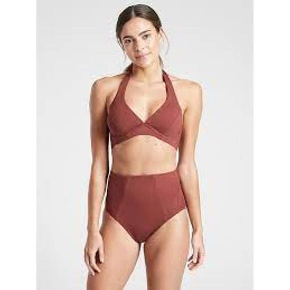 ATHLETA SCULPTED LIGHTLY LINED UNDERWIRE RED CLAY HALTER STYLE SWIM TOP 34D/DD - Picture 2 of 10